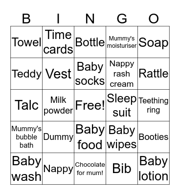Baby shower bingo Card