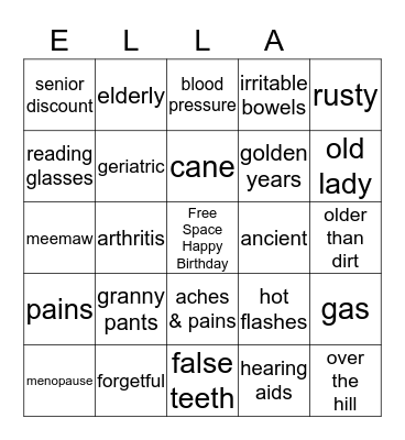OVER THE HILL Bingo Card