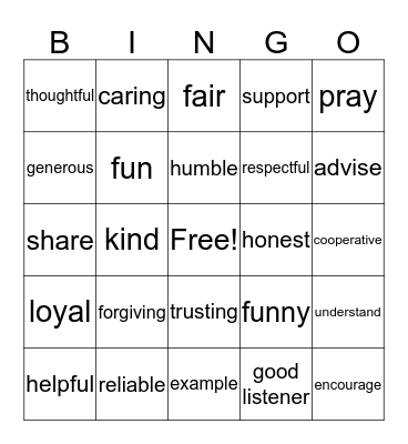 Friendship Bingo Card