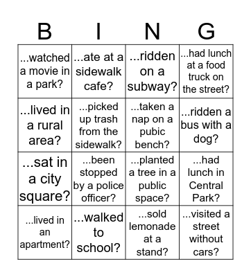 Have you ever ____?  Bingo Card