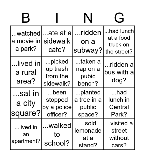 Have you ever ____?  Bingo Card