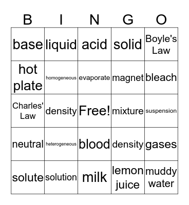 Vocabulary Bingo Card