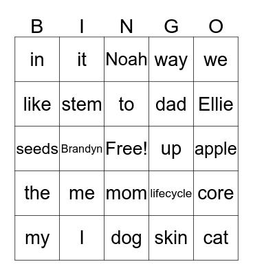 Site words BINGO Card