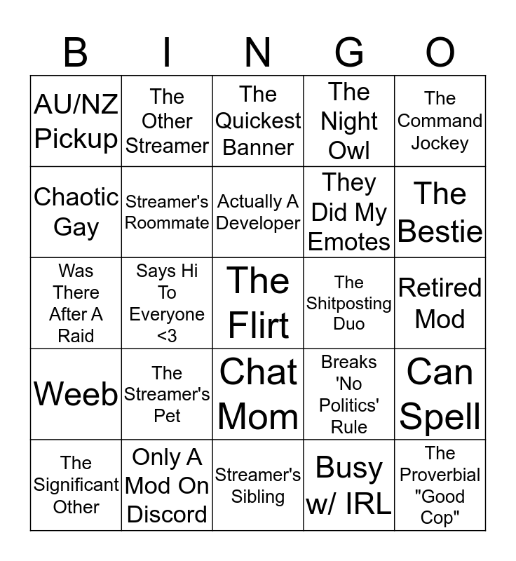 Play Twitch Moderator Bingo Online Bingobaker