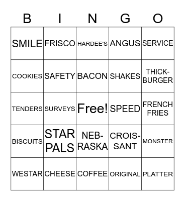 WESTAR SOS BINGO Card