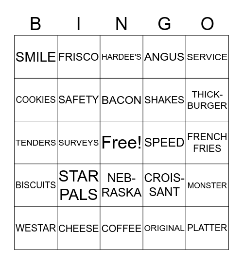 WESTAR SOS BINGO Card