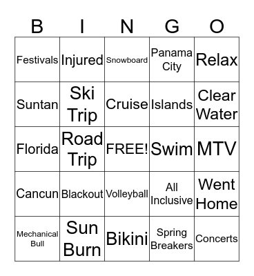 Spring Break Last Stand Bingo Card