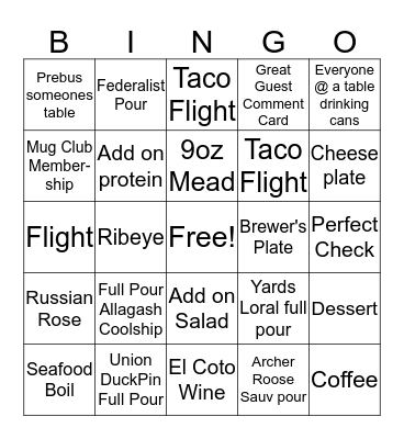 Taco Tuesday Bingo Card