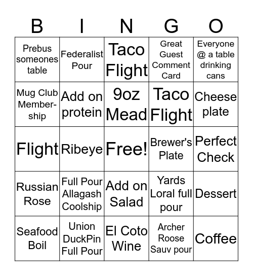 Taco Tuesday Bingo Card