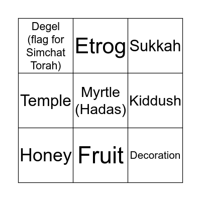 Chagei Tishrey Bingo Card