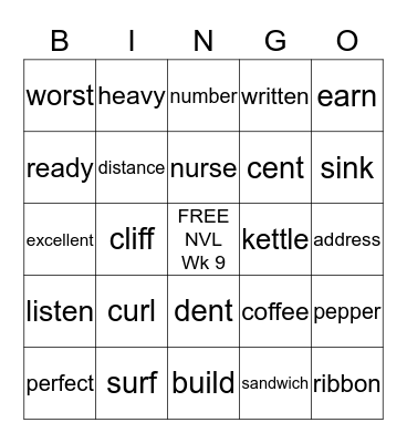 NVL BINGO Card