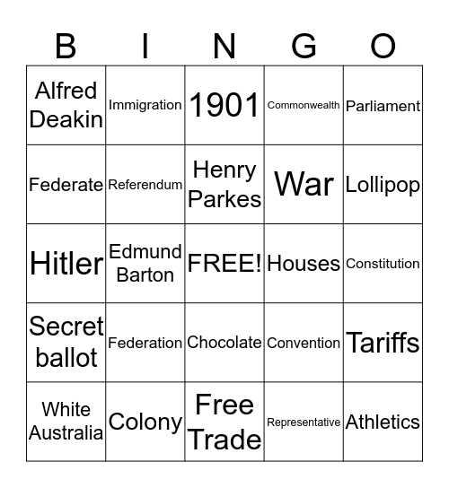 Federation Bingo Card