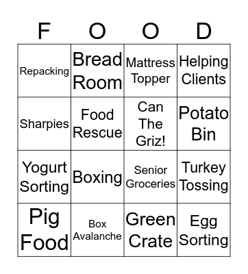 Food Bank Bean-Go! Bingo Card