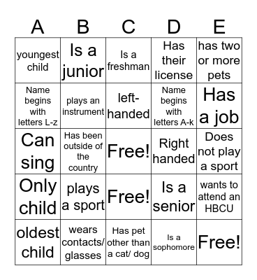 Human bingo  Bingo Card