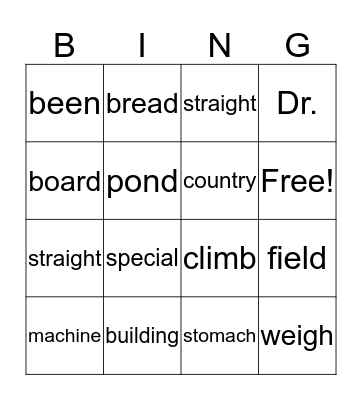 1R words Bingo Card