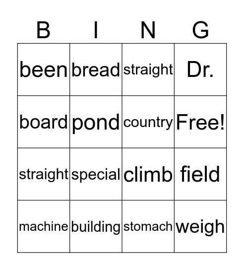 1R words Bingo Card