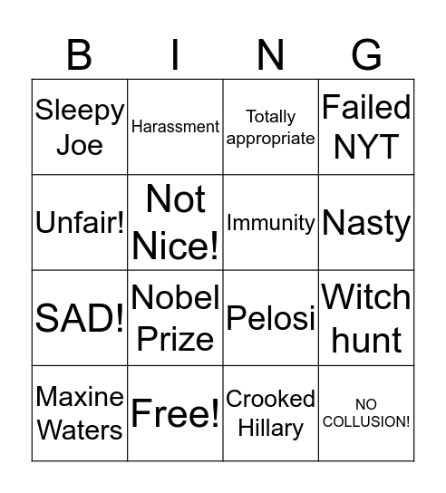 Impeachment Bingo Card