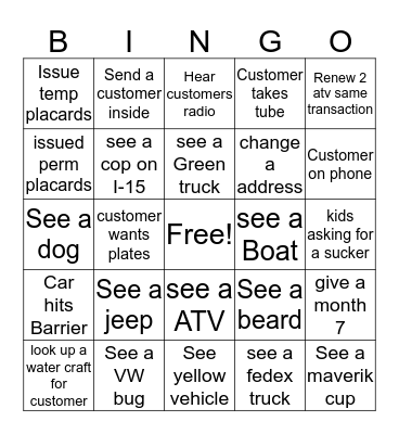 Drive up blackout  Bingo Card