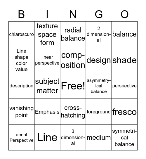 Art Terms Bingo Card