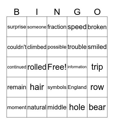 List 7 Bingo Card