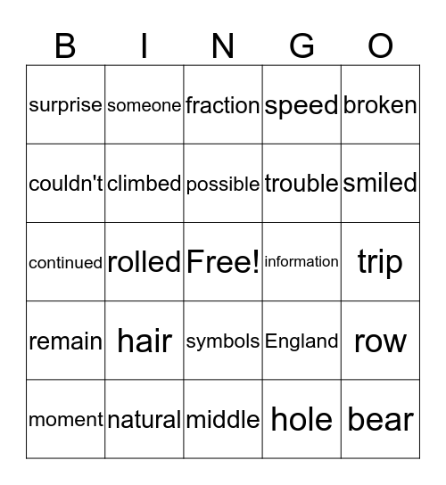 List 7 Bingo Card