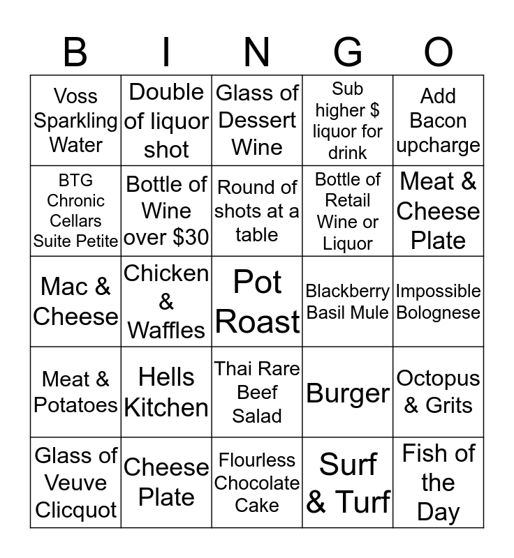 POT ROAST & PINOT Bingo Card