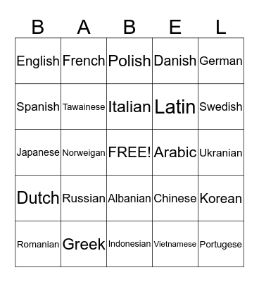 Tower of Babel Bingo Card