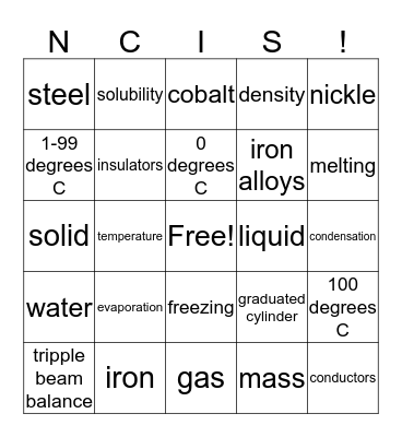 Physical Properties of Matter Bingo Card