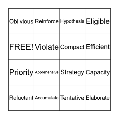 Vocabulary BINGO Card