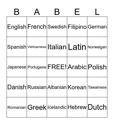 Tower of Babel Bingo Card