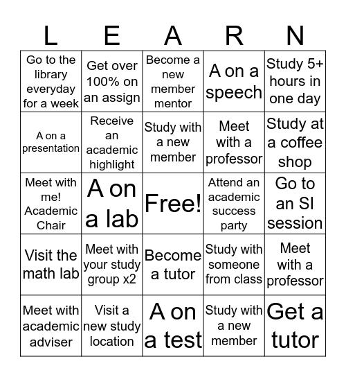 Academic Bingo Card