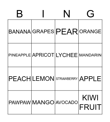 FRUIT AND NUTS  Bingo Card