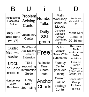 Math Workstation Elements Bingo Card