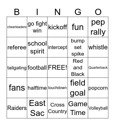BINGO FOR HOMECOMING Bingo Card