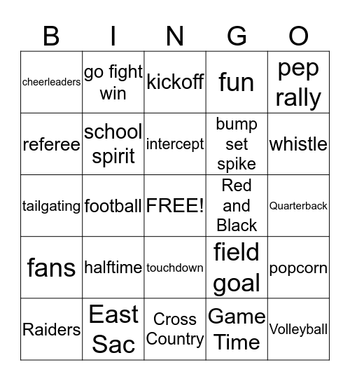 BINGO FOR HOMECOMING Bingo Card