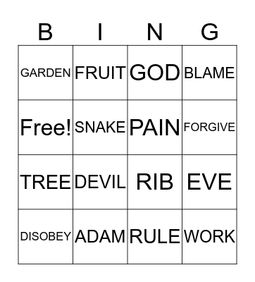 ADAM AND EVE Bingo Card