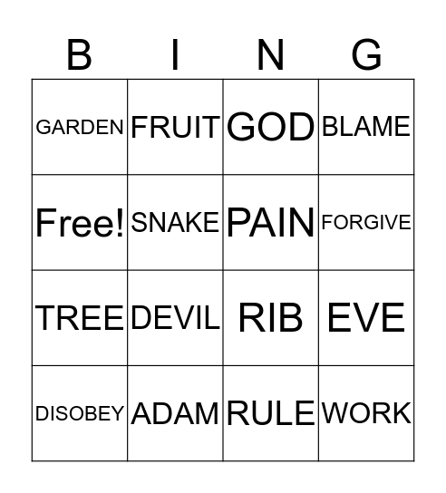 ADAM AND EVE Bingo Card