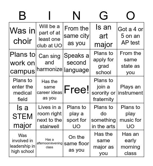 Floor Bingo: Round 1 Bingo Card