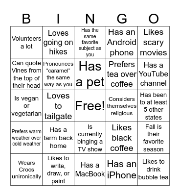 Floor Bingo: Round 2 Bingo Card