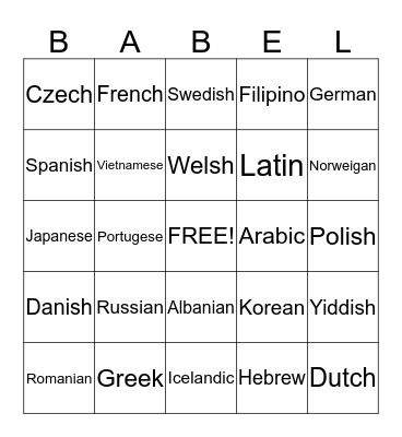 Tower of Babel Bingo Card