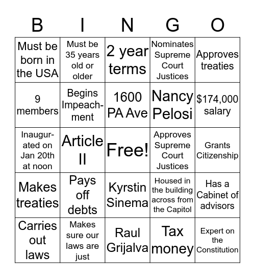 The Three Branches Bingo Card