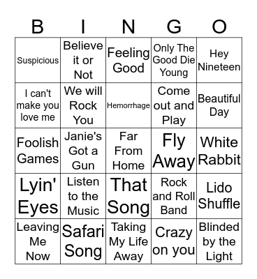 Rock! Bingo Card