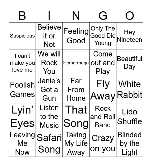 Rock! Bingo Card