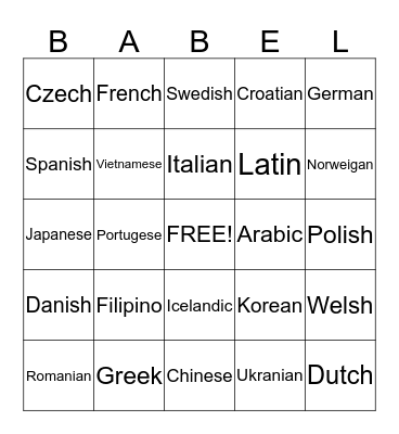 Tower of Babel Bingo Card