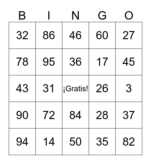 Spanish Lotería Bingo Card