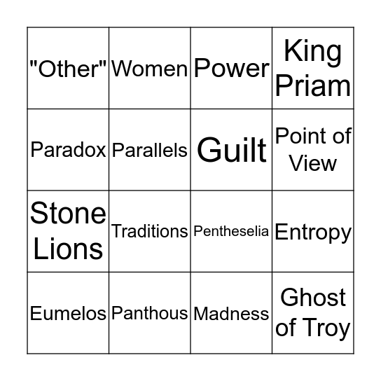 Cassandra Bingo Card