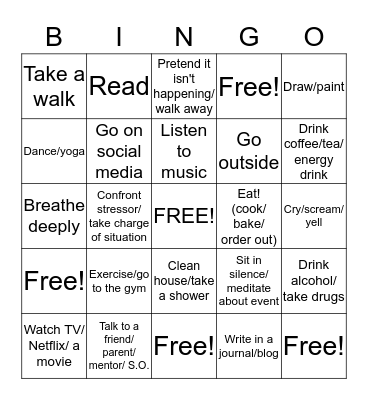 Coping Skills Bingo Card