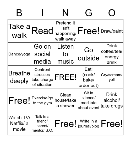 Coping Skills Bingo Card