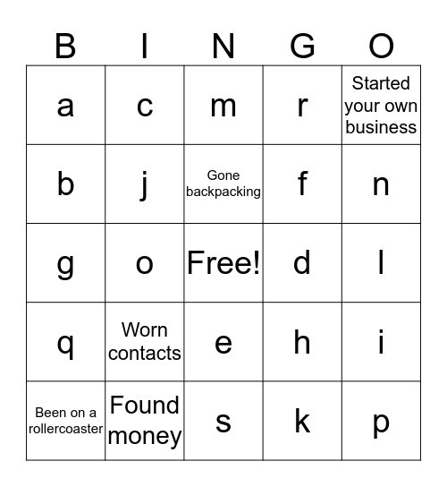 Have You Ever... Bingo Card