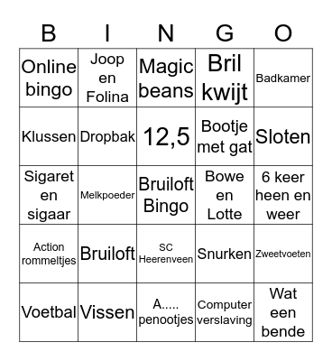 Joop en Folina Bruiloft Bingo Card